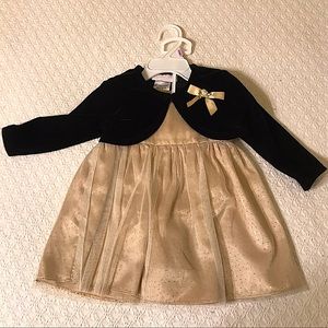Bonnie Baby, Exclusive Christmas Gold & Black baby Dress, Size 6-9 Months